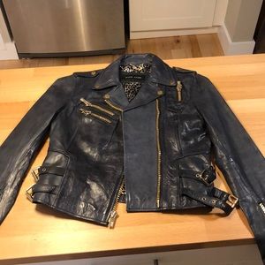 “Black Rivet” Leather Jacket with Gold Detailing